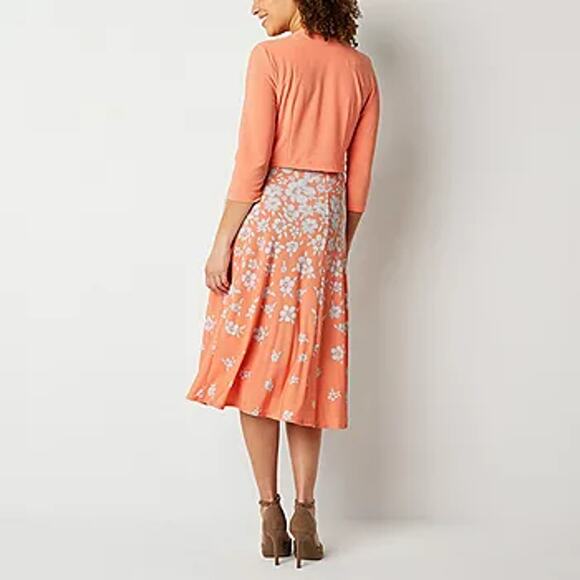 NWT Danny and Nicole Peach Ivory Floral Midi Dress w/ Jacket Women's Size Large - Picture 2 of 6